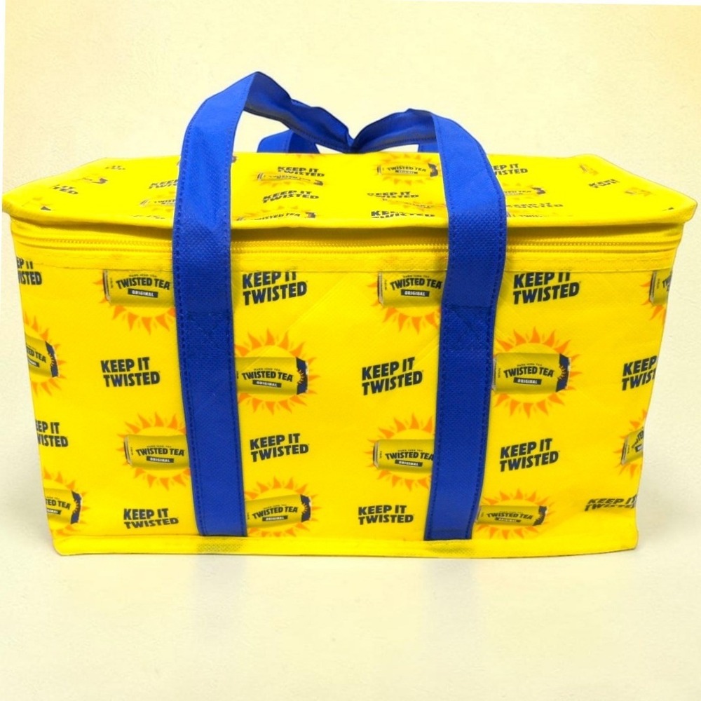 Twisted Tea Insulated Cooler Bag Yellow Blue Keep It Twisted Beer Tote 11x8"